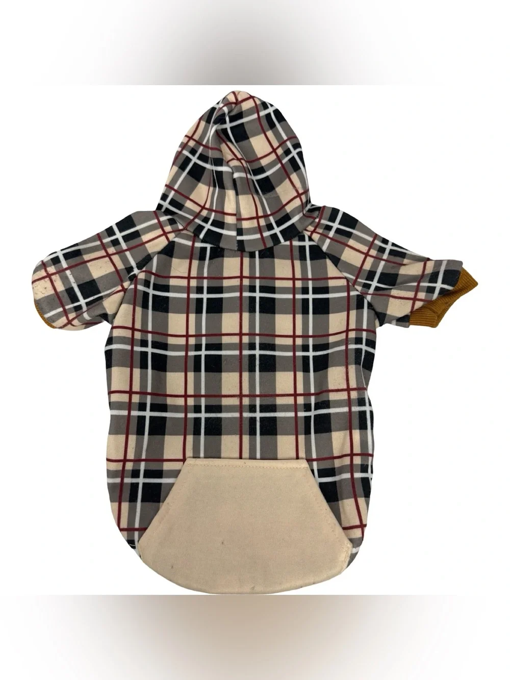 Dog Hood Sweatshirt Size M/L Brown Red Black Plaid